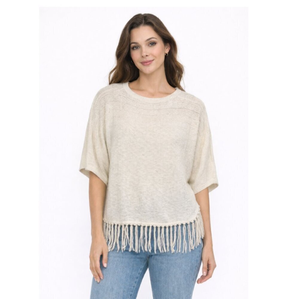 NWT DREAMERS Cream/Gold Fringed Crew Neck Sweater - L